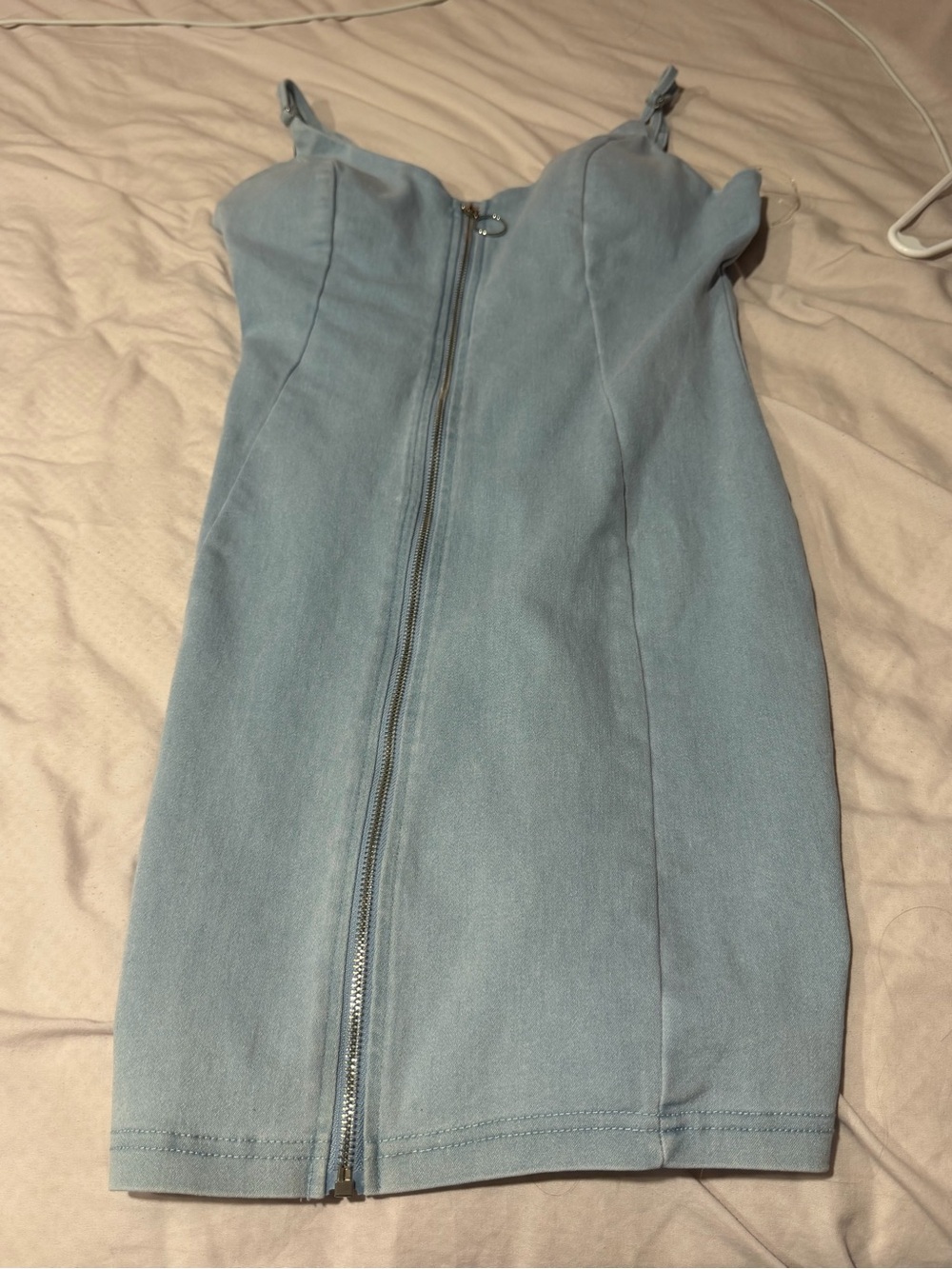 iris Light Blue Zip-Front Mini Dress